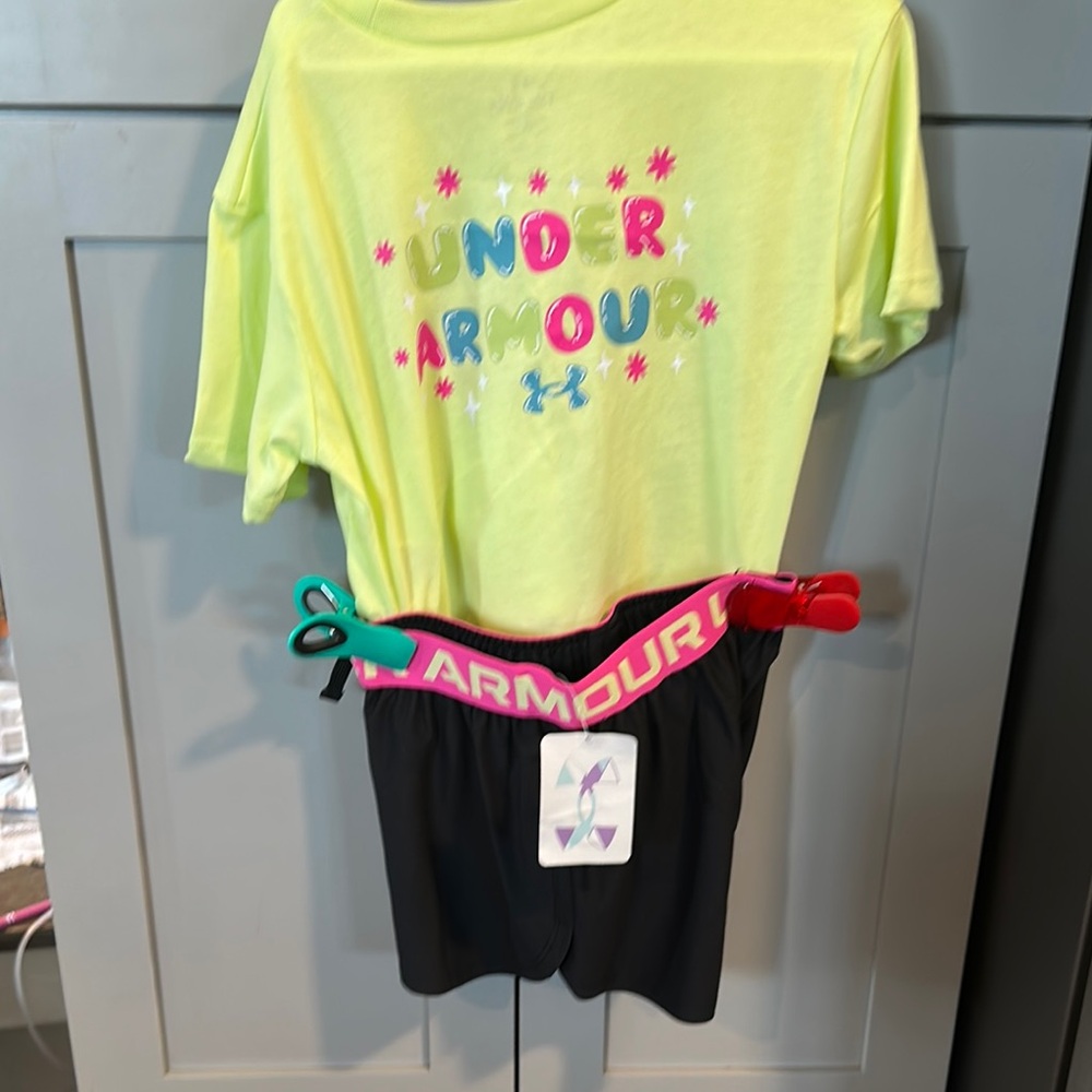 Under Armour Kids' Neon Yellow T-Shirt and Black Shorts Set